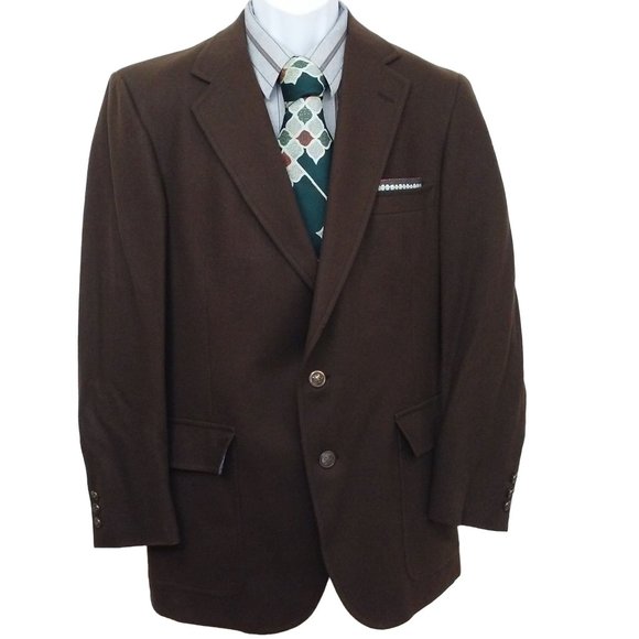 Vintage 80s Austin Reed USA-Made Wool Sport Coat -38R Heraldic Lion Brown Mended - Picture 4 of 9